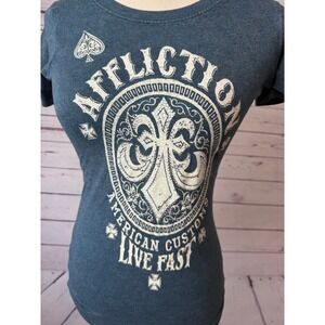 Affliction Tee Shirt Small American Customs Live Fast Rhinestone Graphic T-Shirt